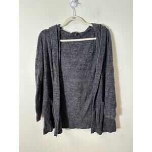 Barefoot Dreams Cozy Chic Light Dark Gray Hooded Cardigan Sz XS